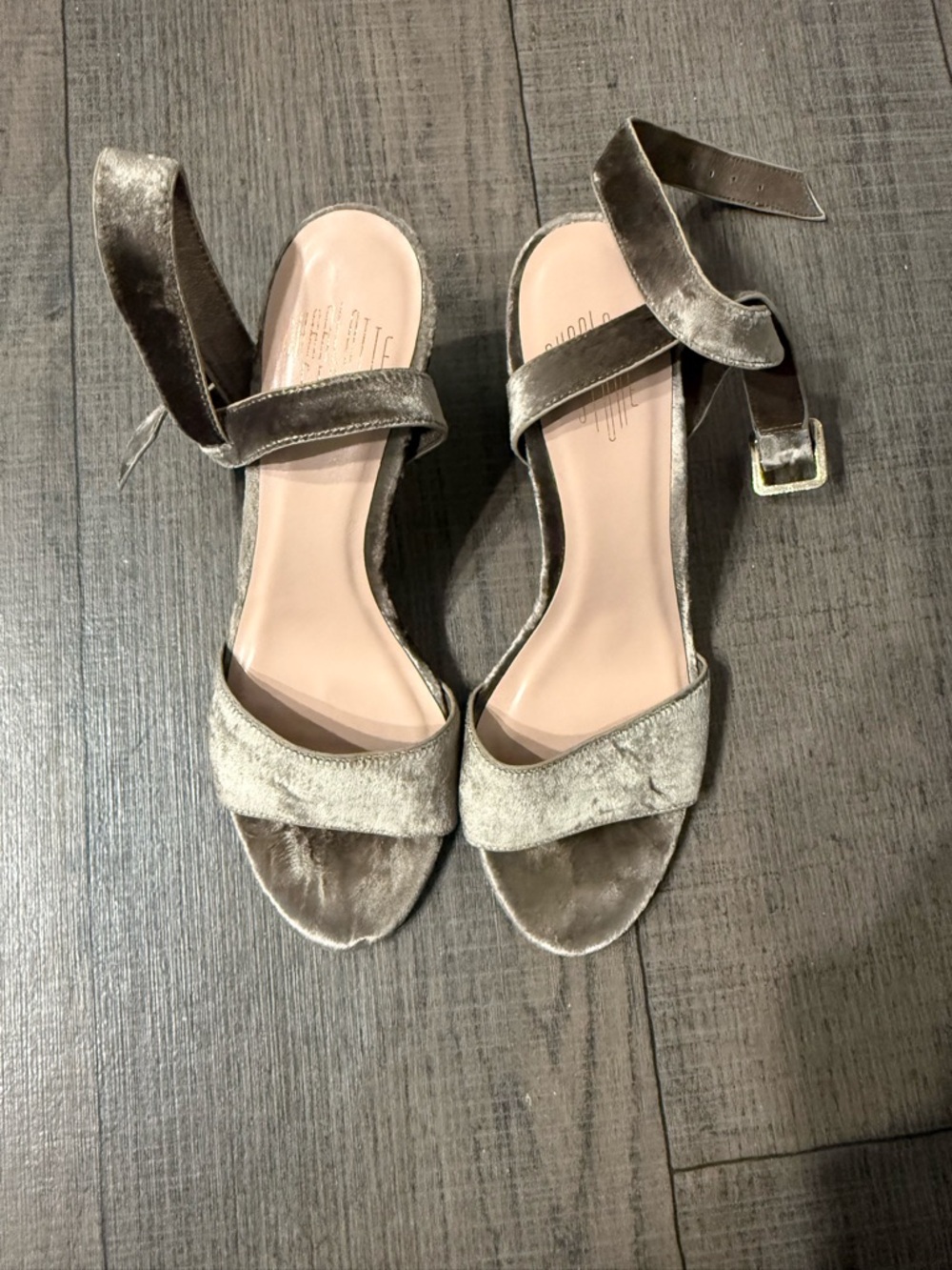 Charlotte Stone Taupe Velvet Ankle-Strap Sandals